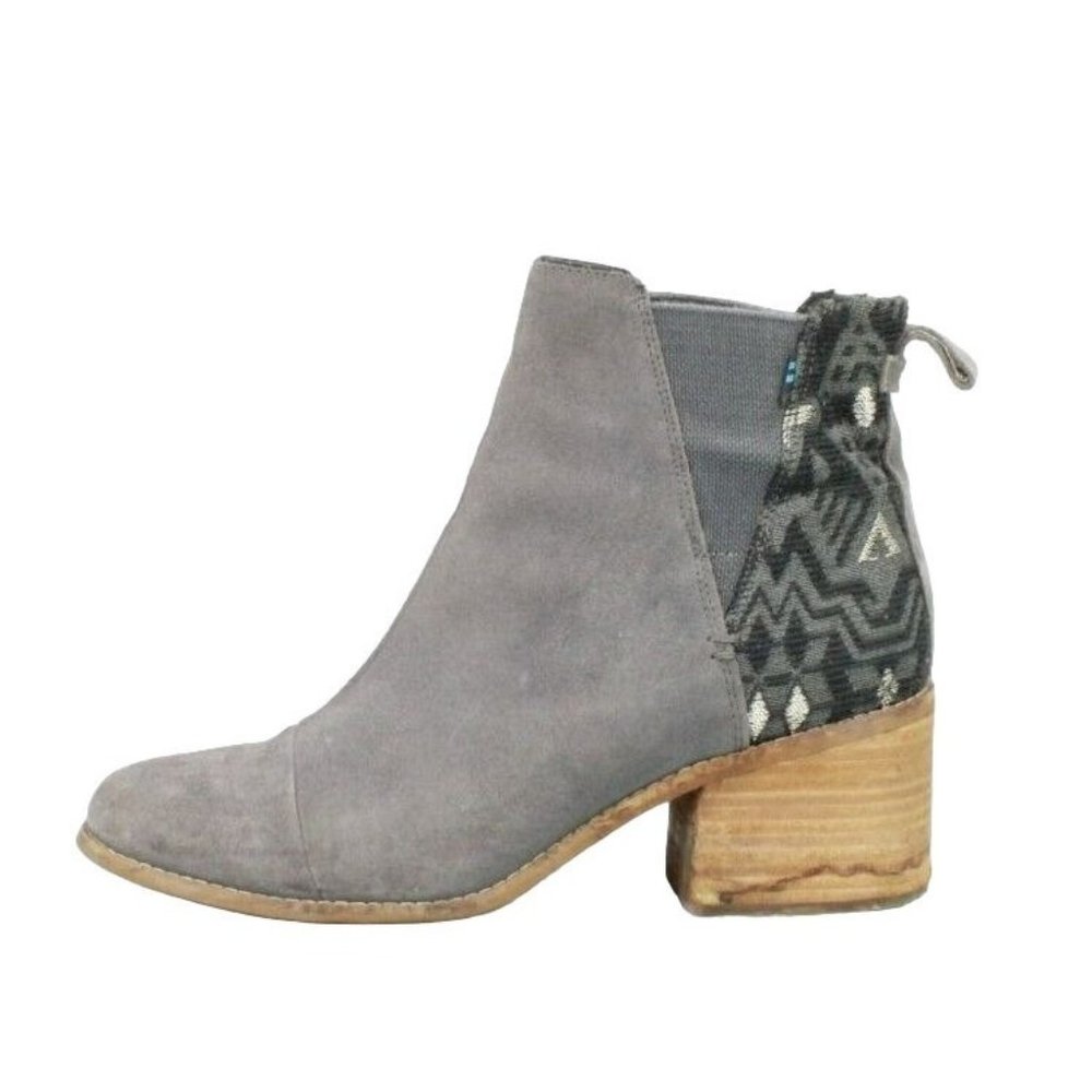 Toms Gray Suede Slip On Block Heel Chelsea Ankle Boots Size 10 - Picture 1 of 9
